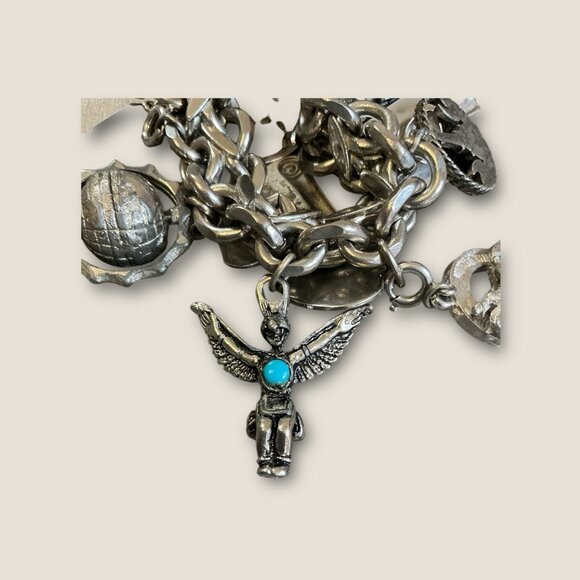 Estate Vintage Charm Bracelet Loaded With Sterling Charms Including Bell Trading - Picture 10 of 16